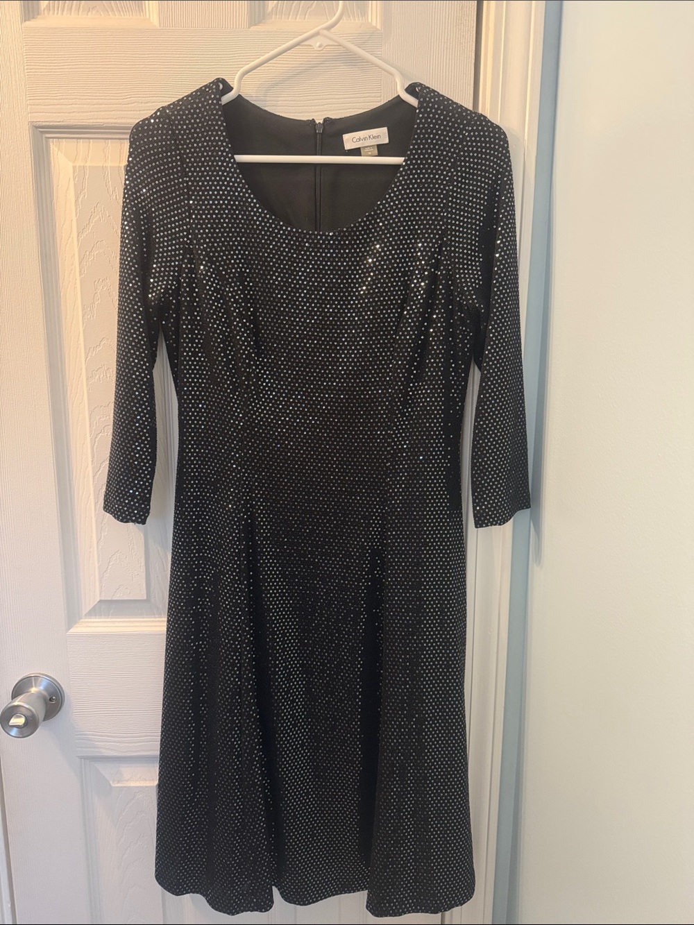 Calvin Klein Black Long Sleeve Sparkle A-Line Dress